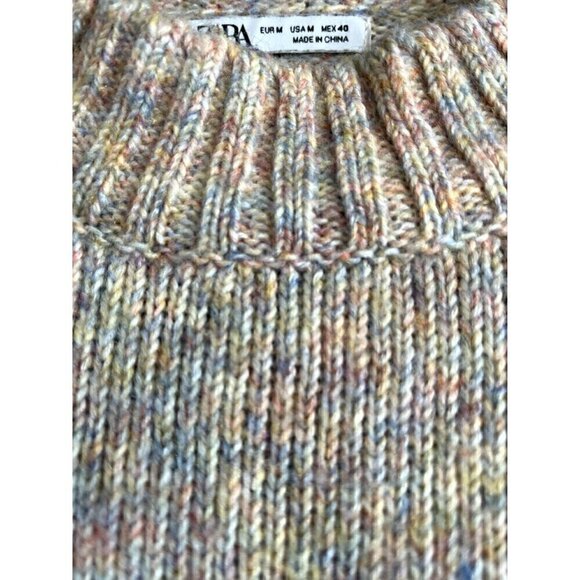 Zara Women's Cream Long Sleeve Medium Cotton, Wool Blend Knit Sweater - Picture 9 of 10